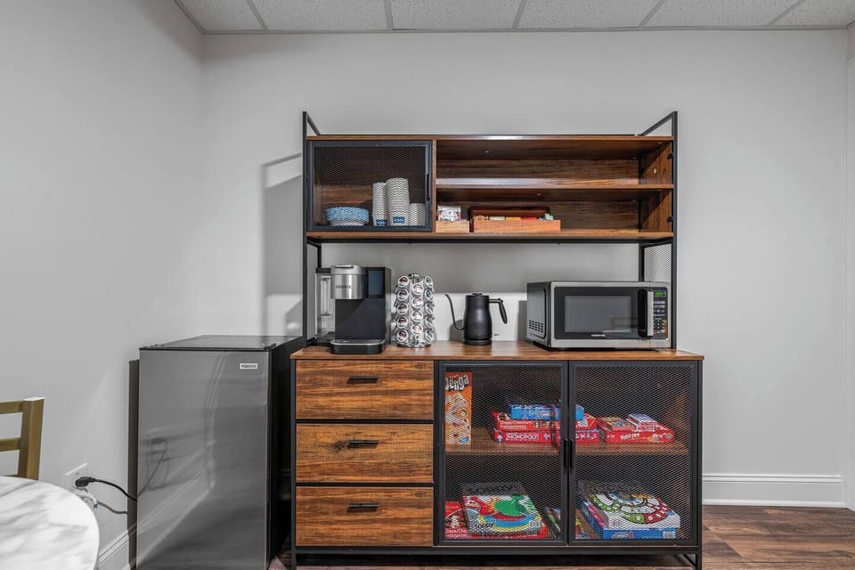 The  ground-floor community lounge offers a comfortable spot to gather with friends or fellow guests in the heart of downtown Asheville.
