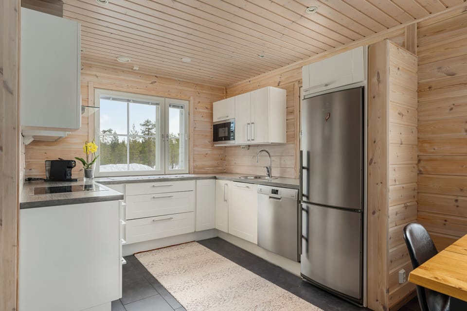 Full-size fridge, microwave, oven, stovetop