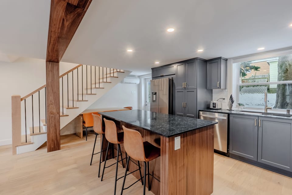 Open-concept kitchen with island seating