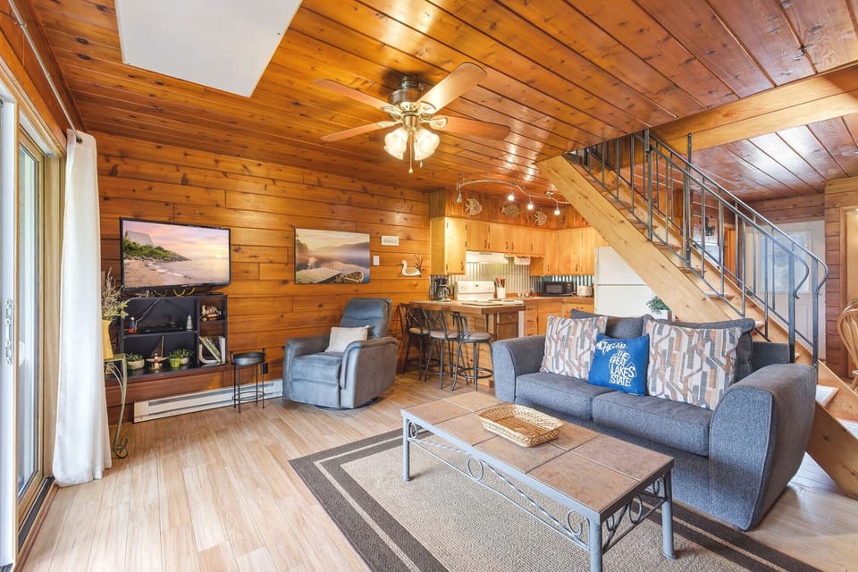 Open layout combines dining, cooking, and relaxing in one space.