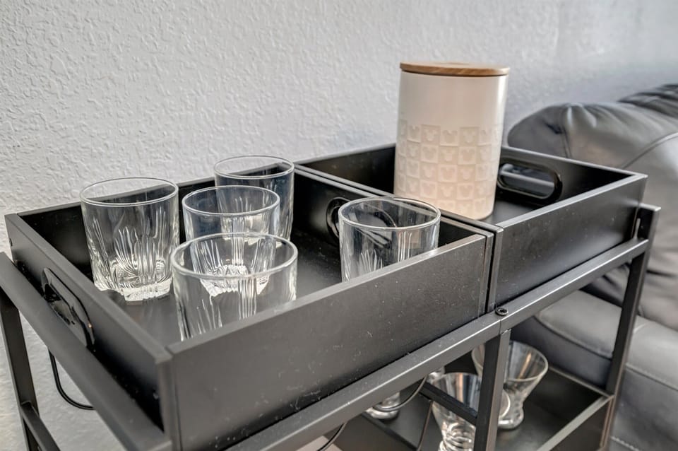 Cocktail cart with cocktail glasses!