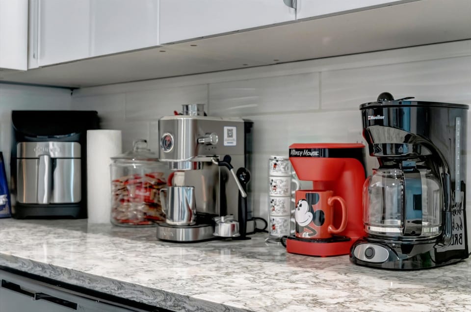 Espresso maker, keurig, and drip coffee! Coffee and espresso provided!
