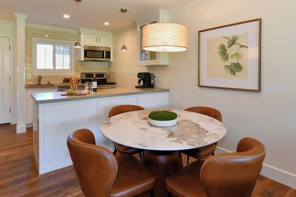 Dining table seats up to 6 people. 