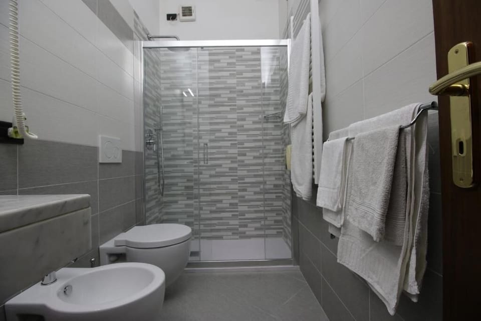 Shower, free toiletries, hair dryer, bidet