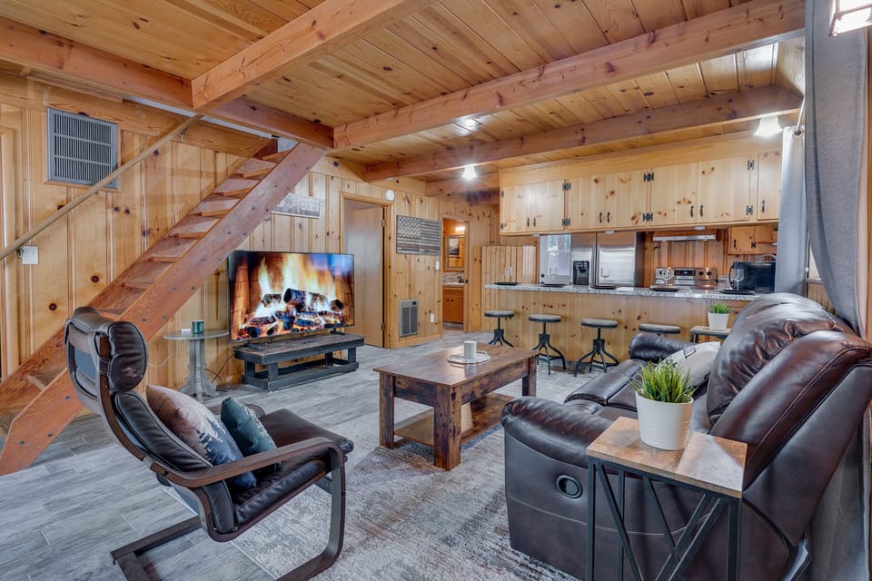 Living, dining, and kitchen area