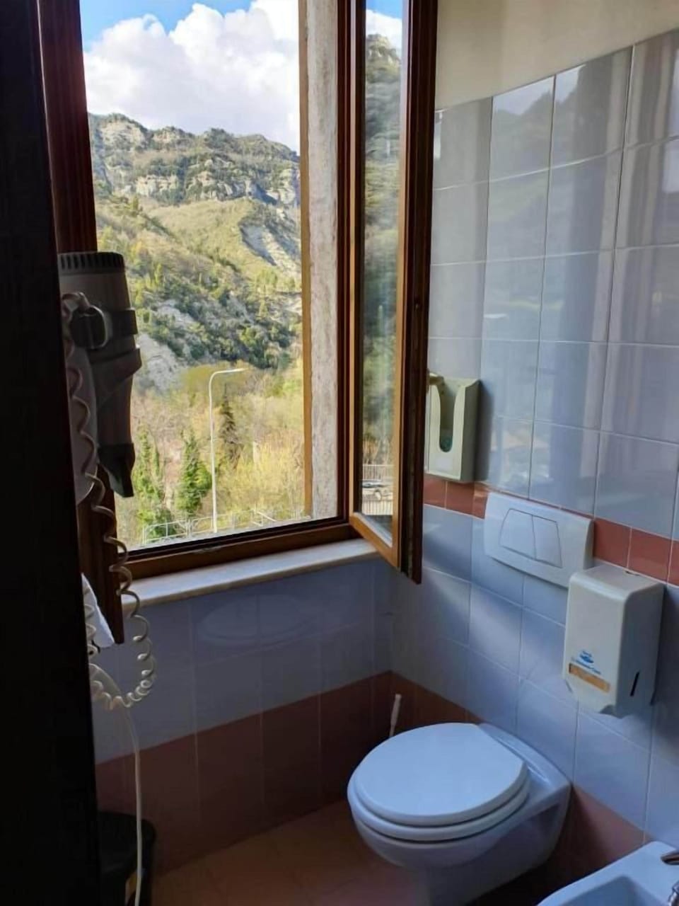 Hair dryer, slippers, bidet, towels