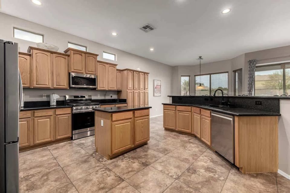 Fully equipped kitchen with modern appliances and everything you need for home cooked meals.