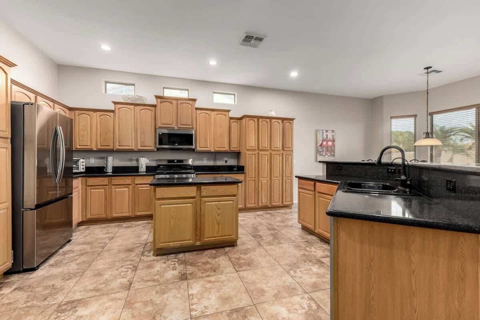 Fully equipped kitchen with modern appliances and everything you need for home cooked meals.