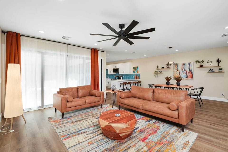 Relax under the oversized fan in this spacious lounge built for family movie nights.