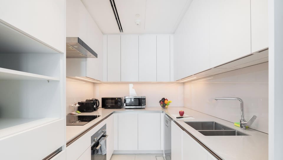 Luxury Apartment, Balcony, City View | Private kitchen | Full-size fridge, microwave, oven, stovetop