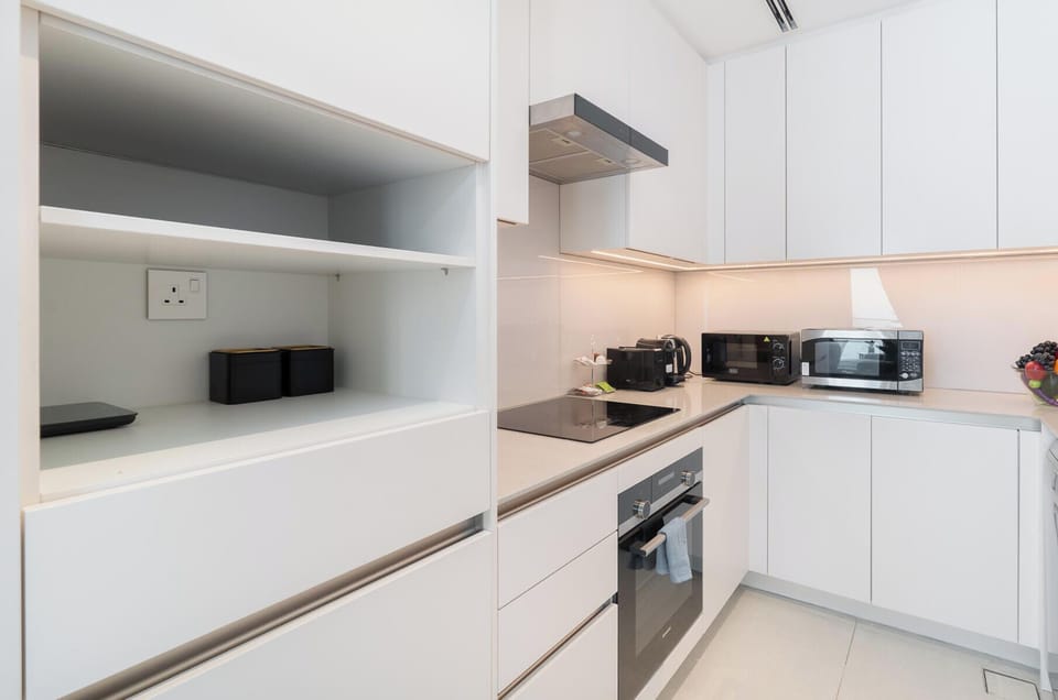 Luxury Apartment, Balcony, City View | Private kitchen | Full-size fridge, microwave, oven, stovetop