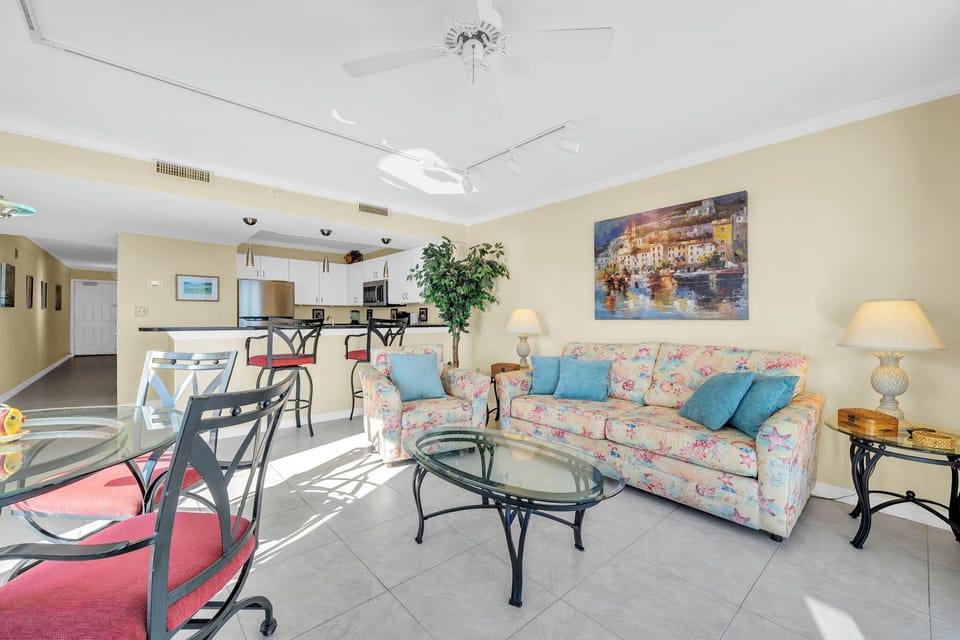 Relax in your bright, open living space with comfortable seating and modern kitchen just steps away.