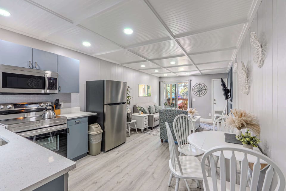 Open space for cooking, dining, and hanging out.