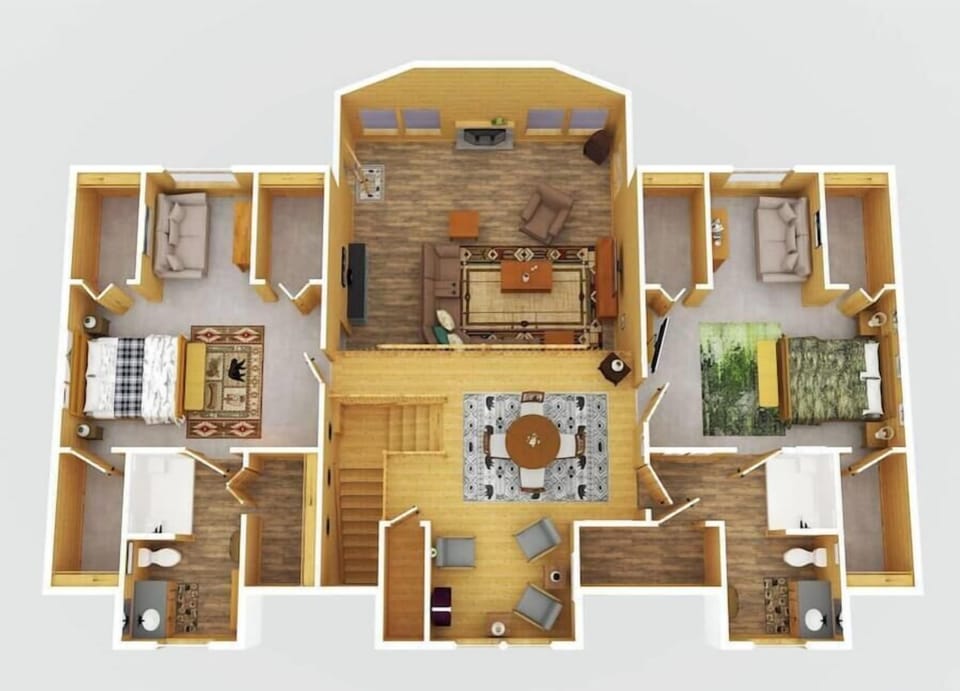 Find your room before you arrive — the second floor has two bedrooms and a bath, mapped so everyone lands right.