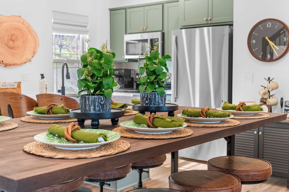 The dining table is large enough to accommodate everyone in the group. Some of the best memories are made around the dinner table.