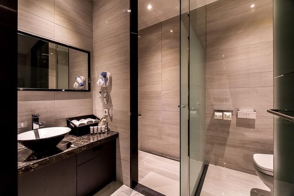 Shower, slippers, towels