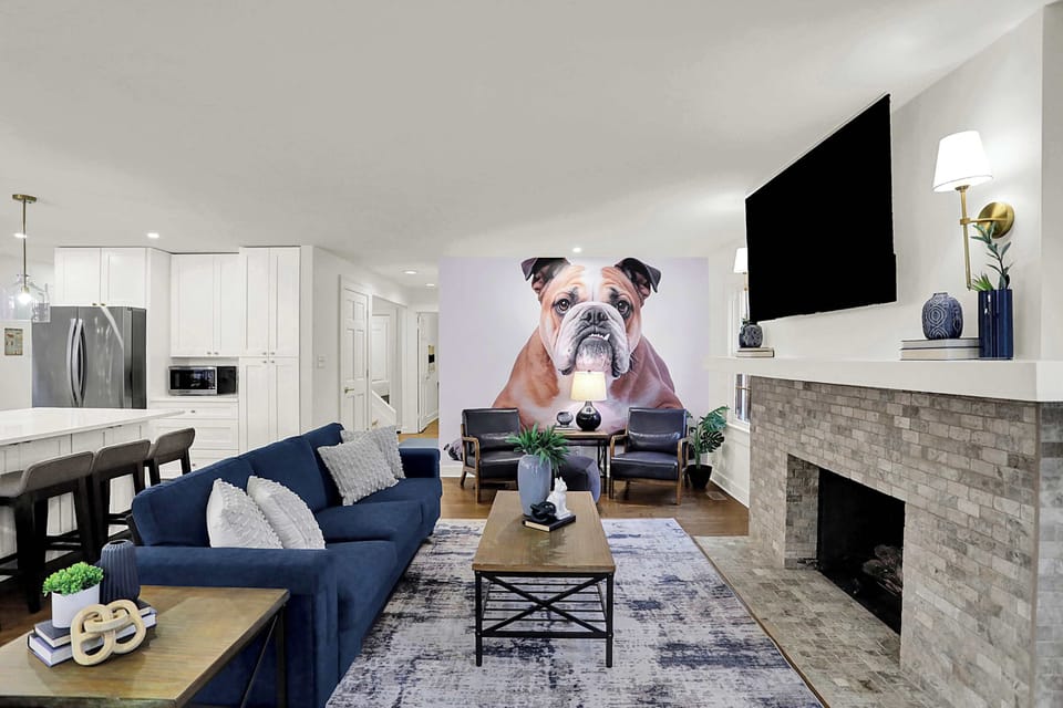 Cozy Living Room With Fireplace | Butler Blue-Inspired Design