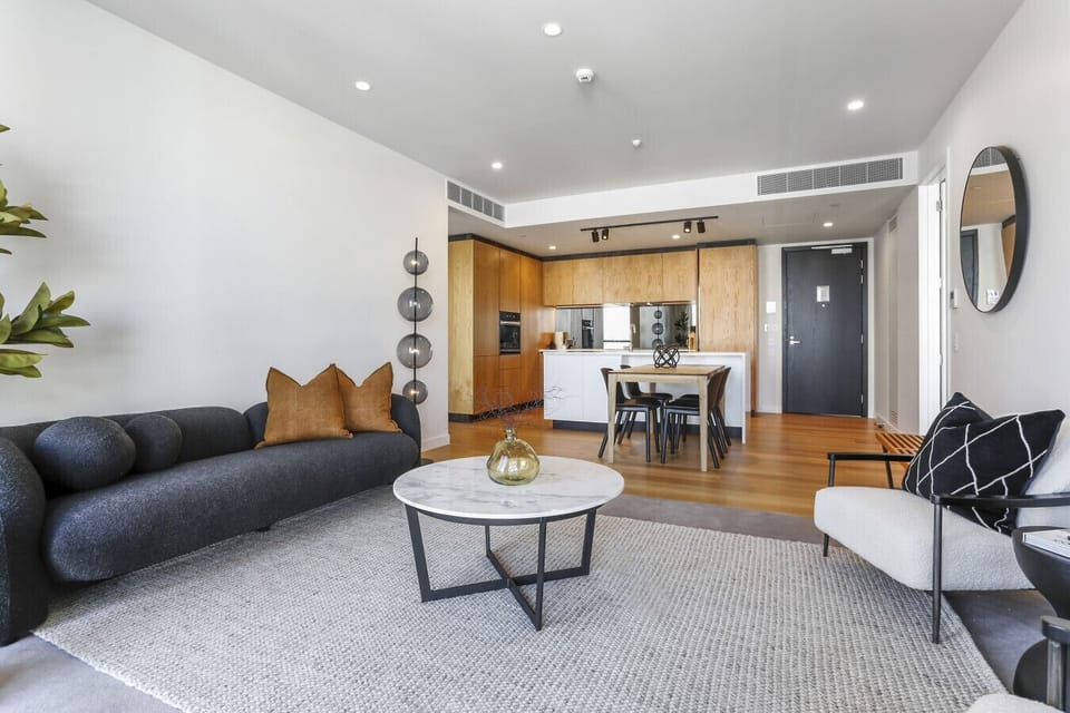 Living, dining and kitchen area