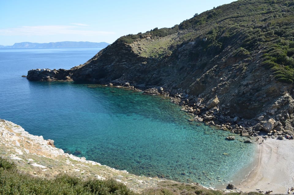 Vathias beach. The property of Kyma goes all the way to the coastline and beach 