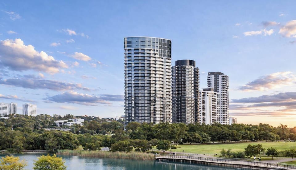 Riverside skyline with high-rise buildings