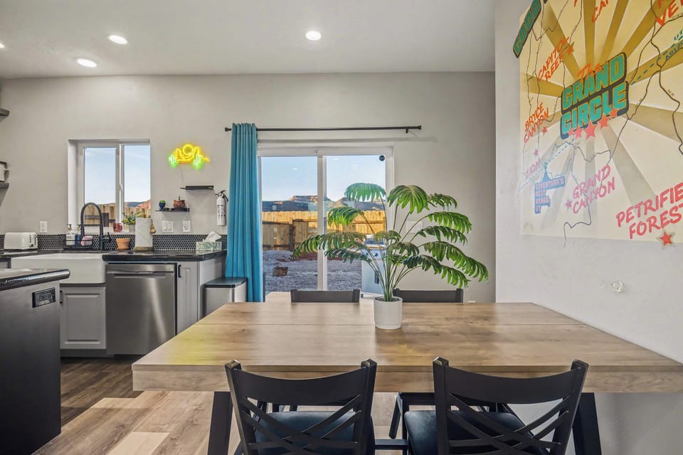 Bright kitchen with mountain views and fun desert-inspired design touches
