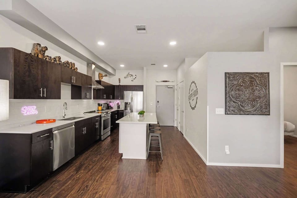 Modern open kitchen with island seating for 4