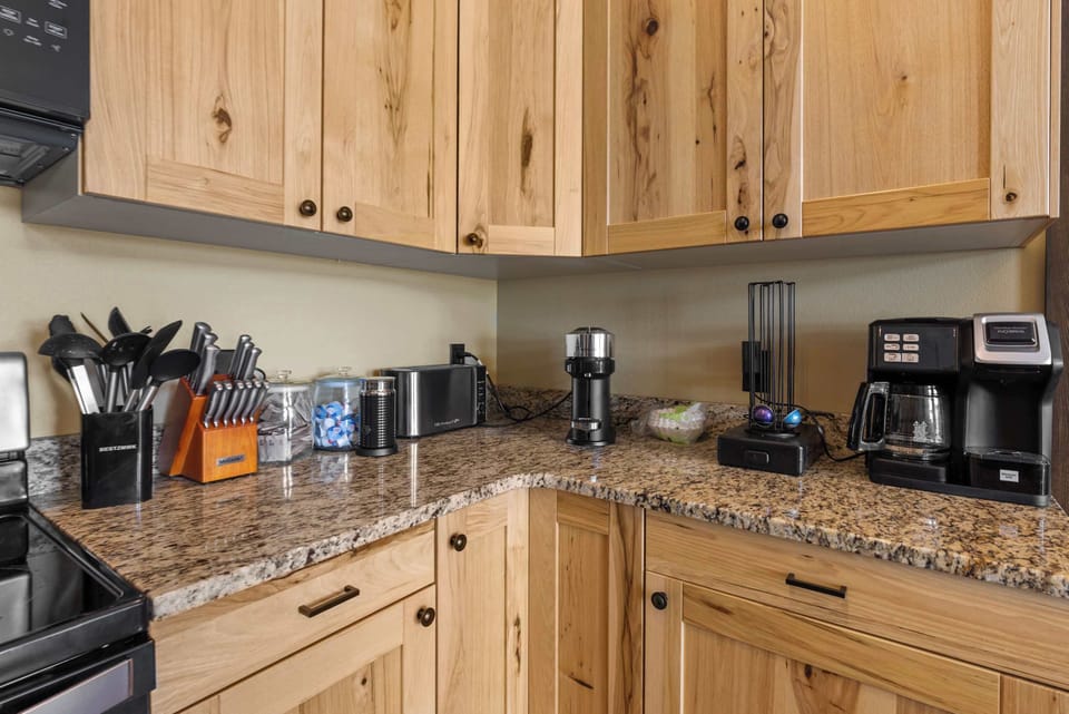 The coffee station offers a drip coffee pot, Keurig and a Nespresso machine to accommodate everyone in your party.