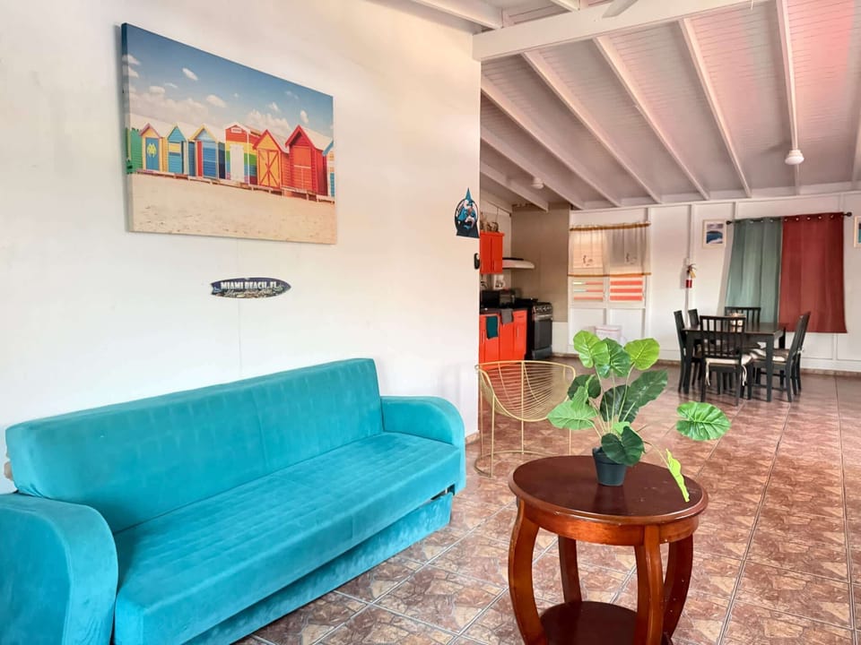 Relax in vibrant comfort in our inviting living space after a day of adventure.