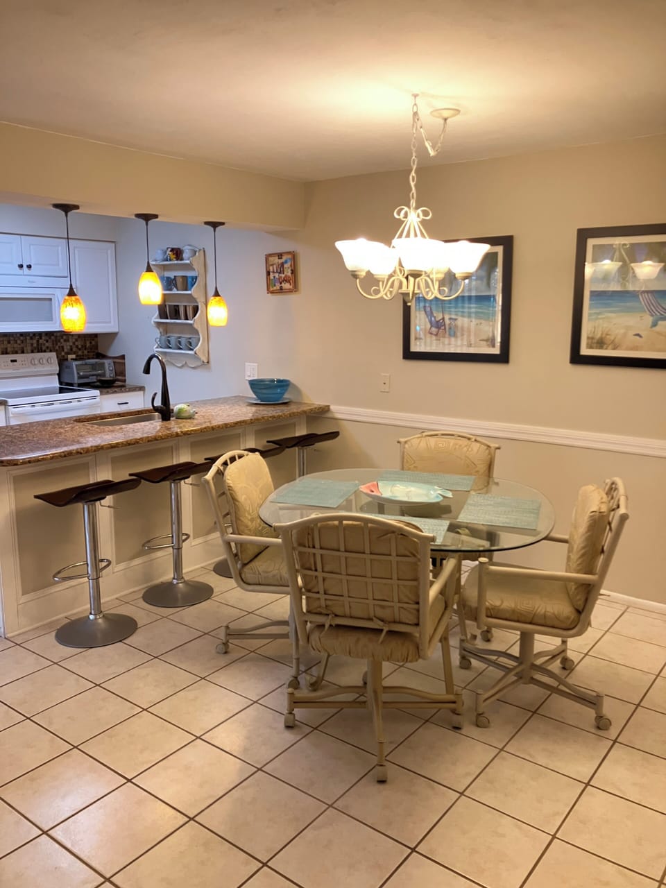 Dinette with swivel chairs.