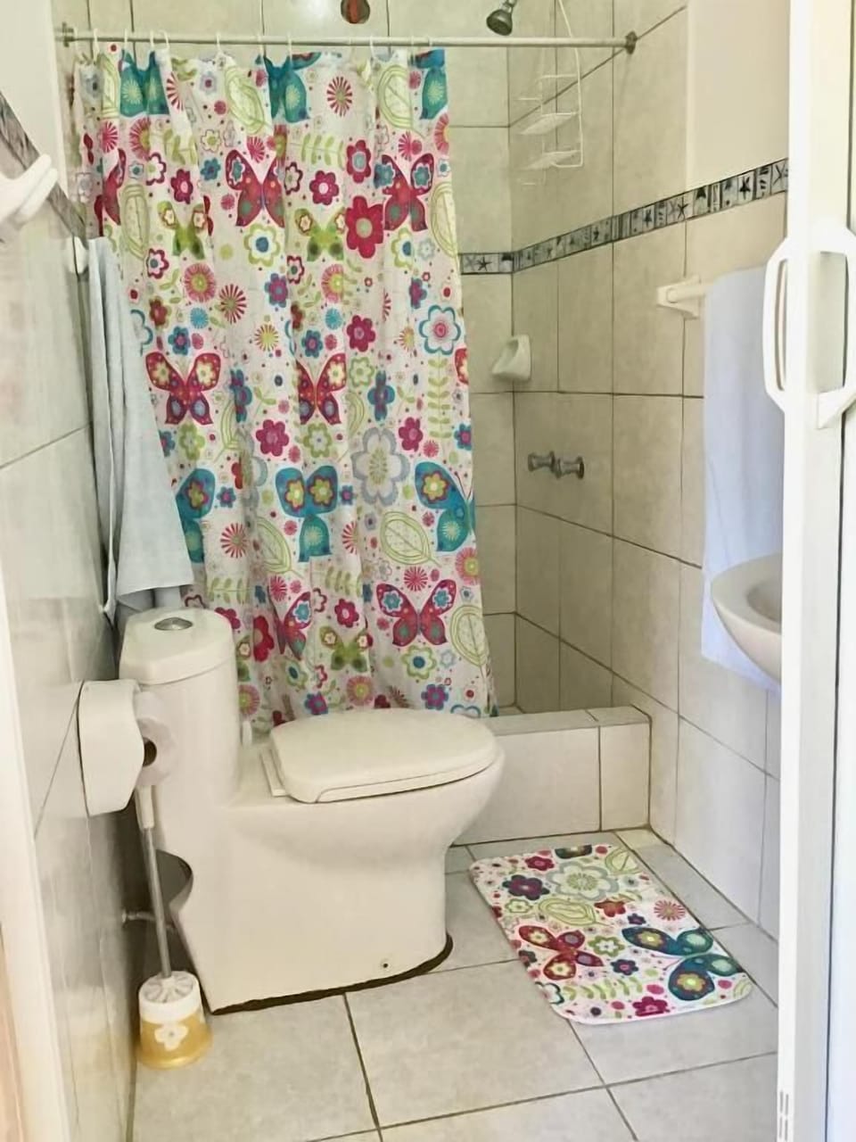 Shower, free toiletries, towels, soap