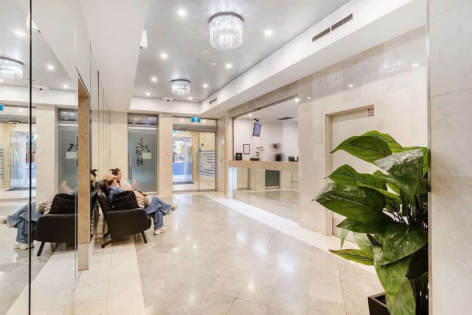 Modern building lobby and reception area