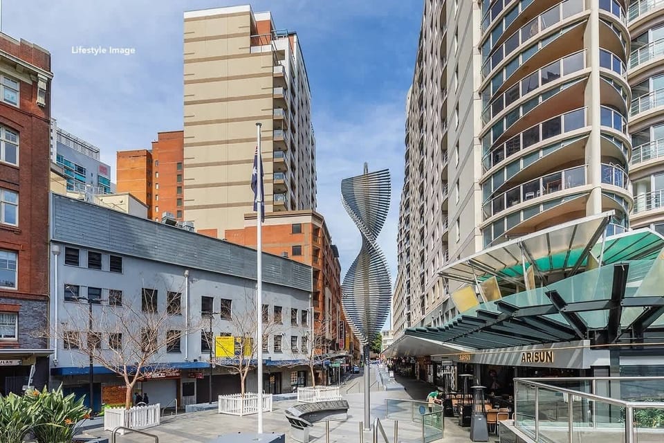Urban view with surrounding high-rise buildings