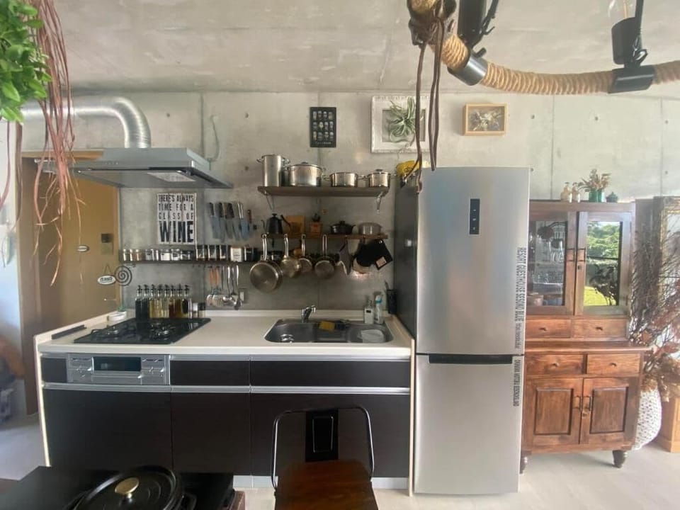 Full-size fridge, microwave, oven, stovetop