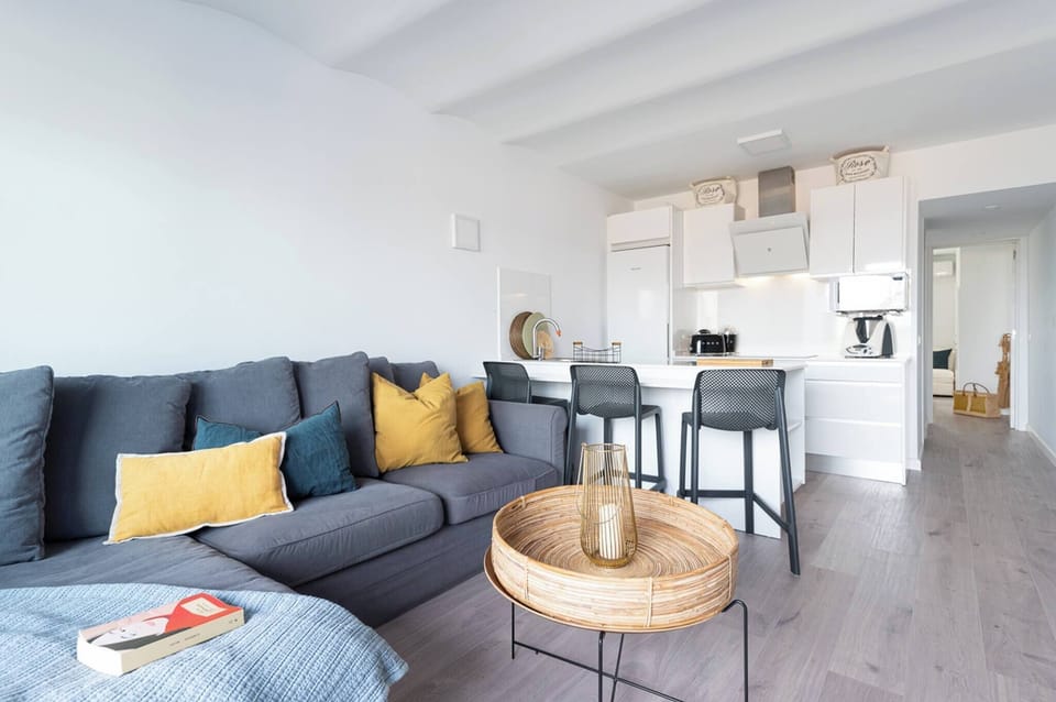 Cozy living room with sofa bed, bright and functional space to relax