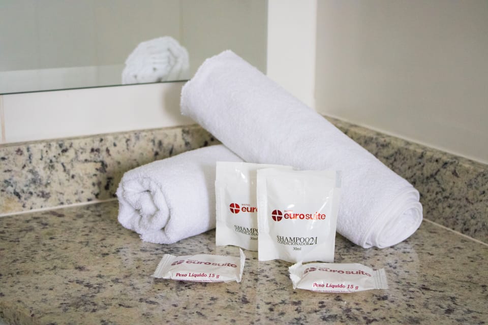 Shower, towels, soap, shampoo