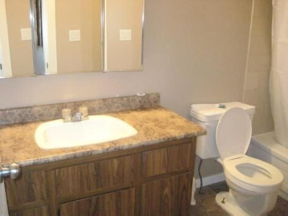 Combined shower/tub, towels