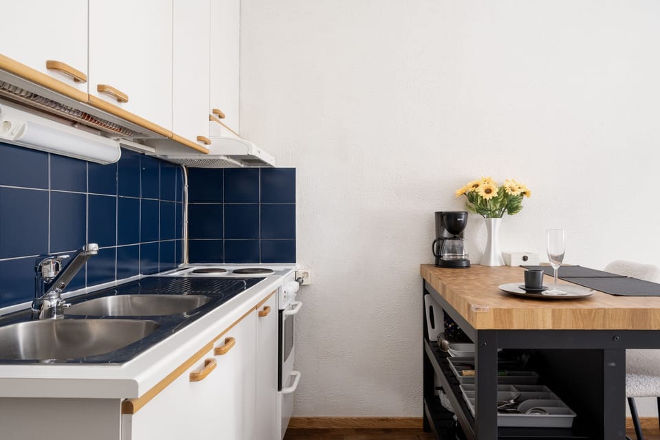 Basic Apartment, Courtyard View | Private kitchen | Fridge, microwave, oven, stovetop