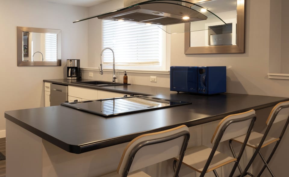 Stoneshire Obsidian 1 Bedroom | Private kitchen | Coffee/tea maker, fridge, microwave, oven