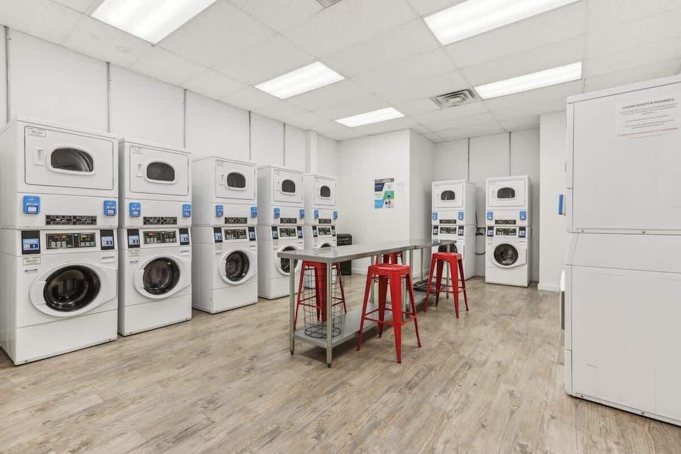 Laundromat available onsite. Accepts debit or credit cards. 