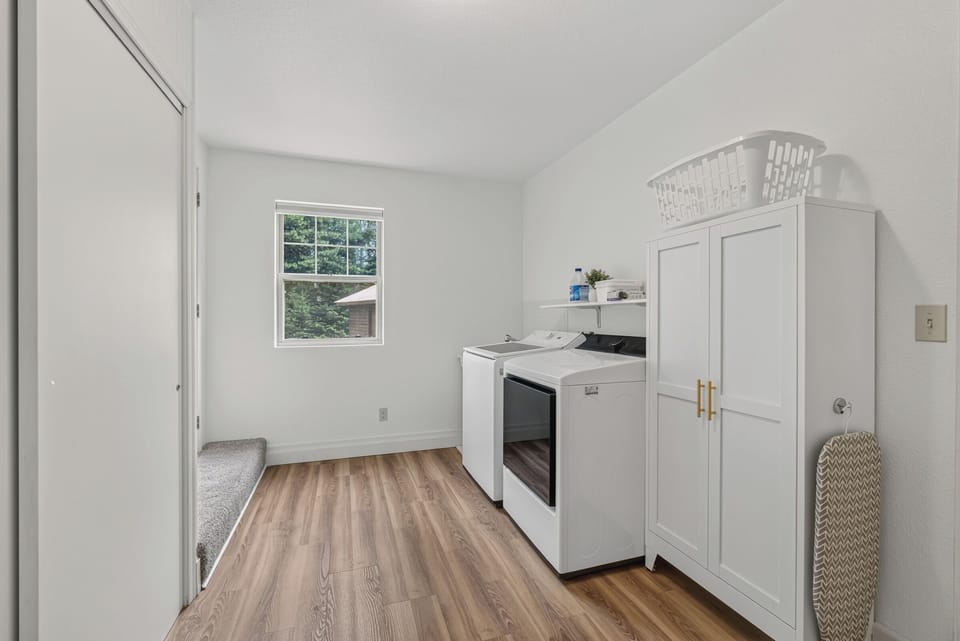Convenient laundry area for longer stays, ski trips, and summer adventures