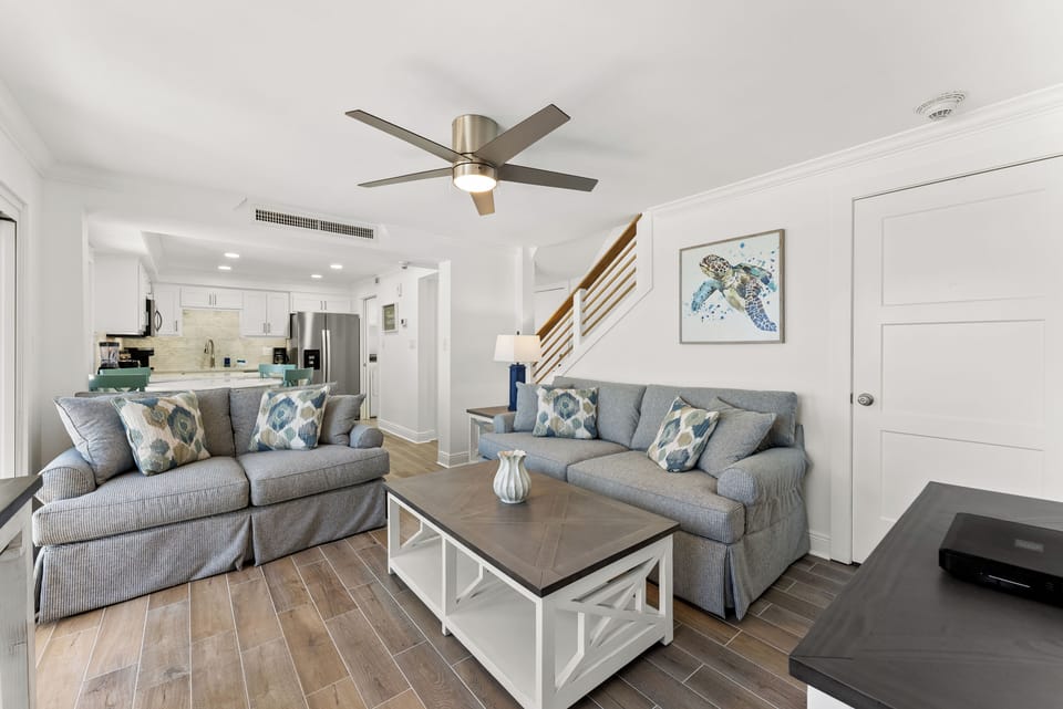 Your living room sofa is also a queen sleeper for additional guests.