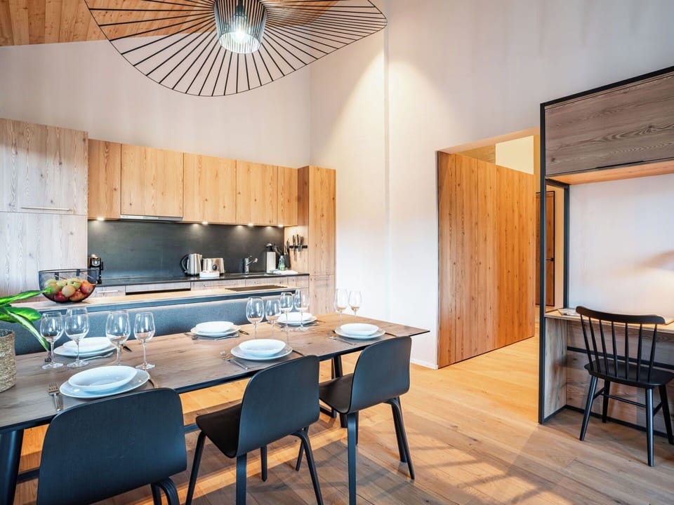 Furniture, Interior Design, Flooring, Wood, Floor, Ceiling, Wood Flooring, Lighting, Kitchen & Dining Room Table, Table