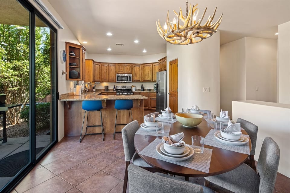 Open dining and kitchen area