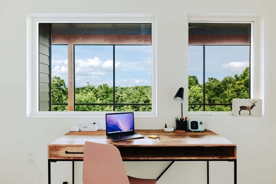 Work-from-anywhere setup with peaceful views.
