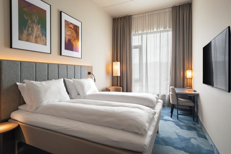 In-room safe, desk, laptop workspace, blackout drapes