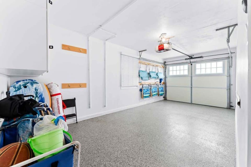 The garage has all beach essentials including beach chairs and toys.