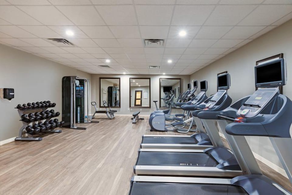 Stay active in this modern fitness center, equipped with state-of-the-art machines for your workout routine.