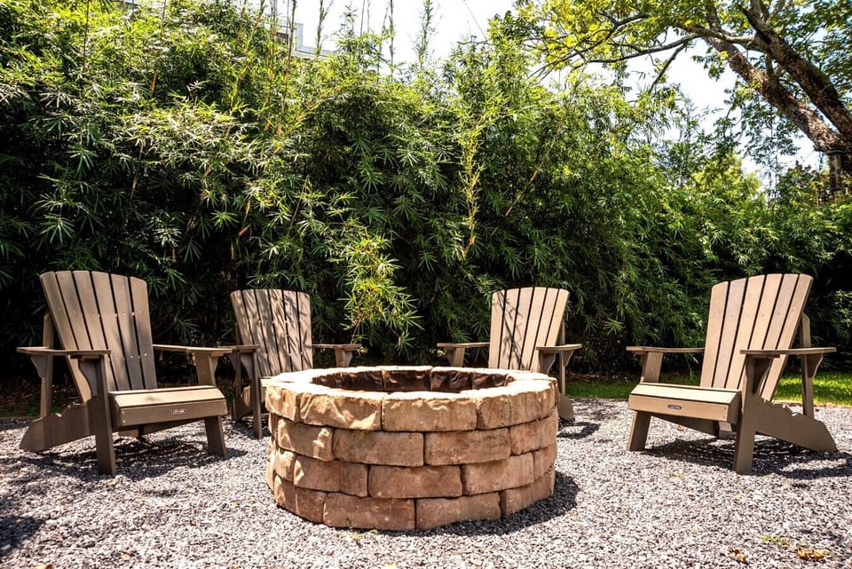 The grounds have a fire pit that all guests can share.