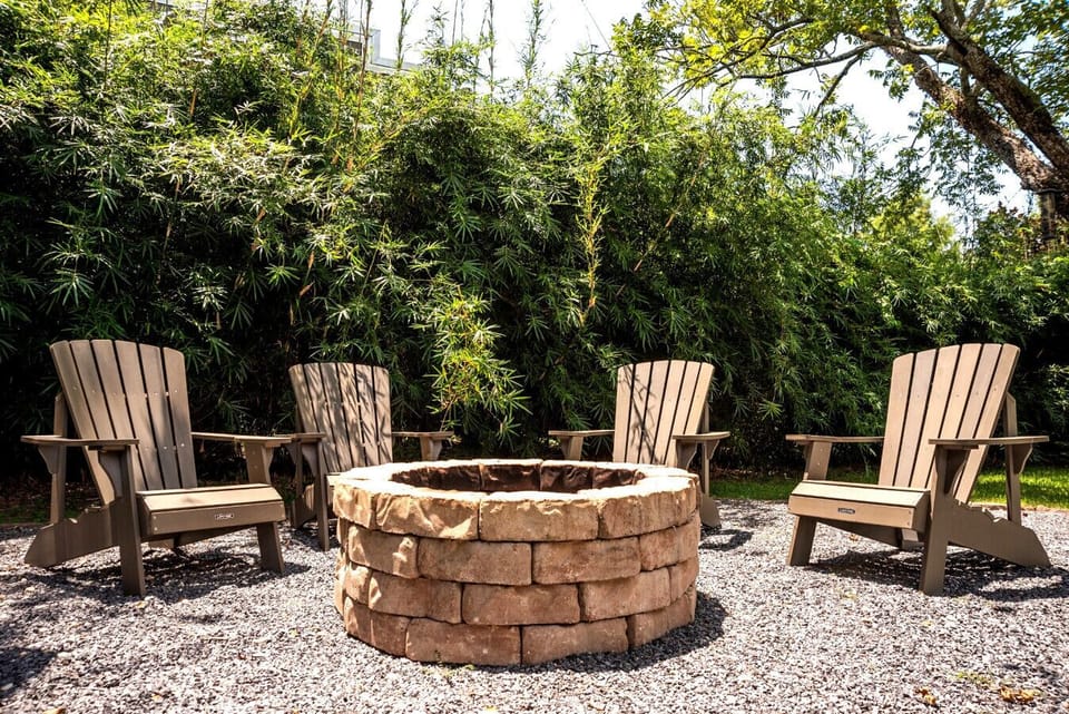 The grounds have a fire pit that all guests can share.