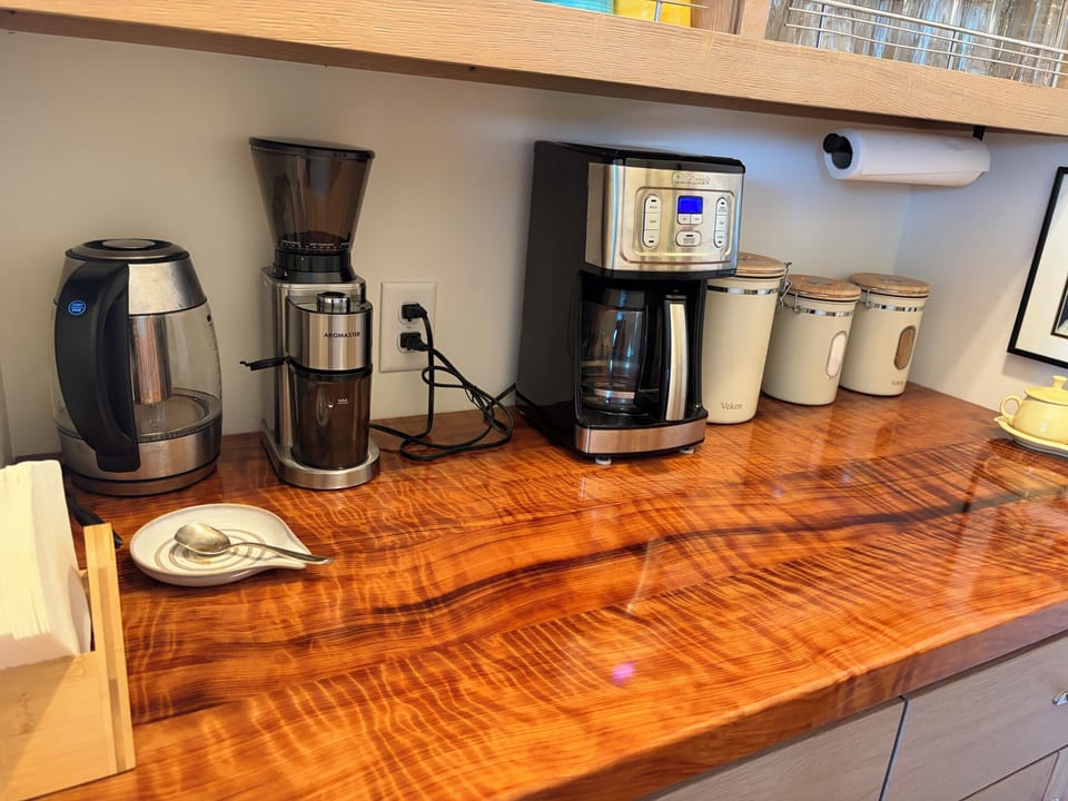 Coffee station with Curly Redwood countertop